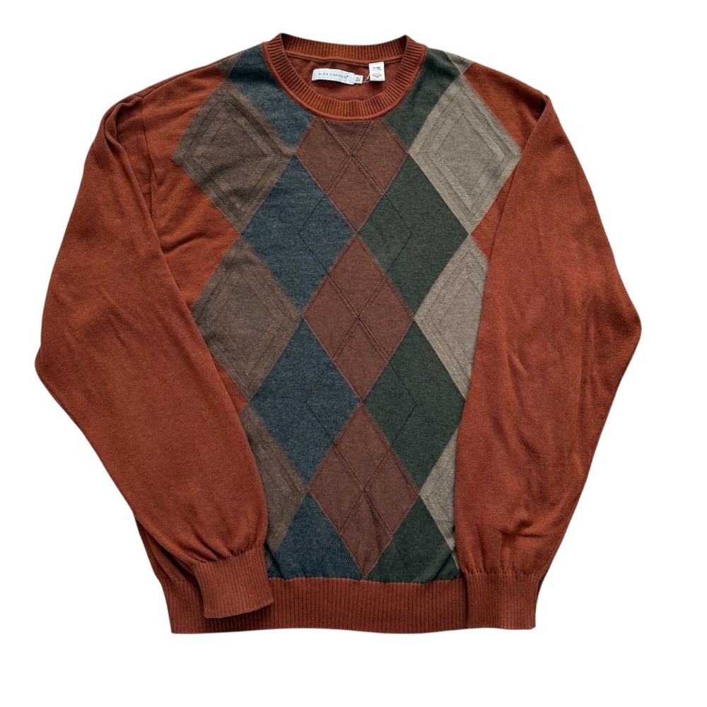 Alex Cannon Crewneck Argyle Sweater Size XL Rust Color Cotton
